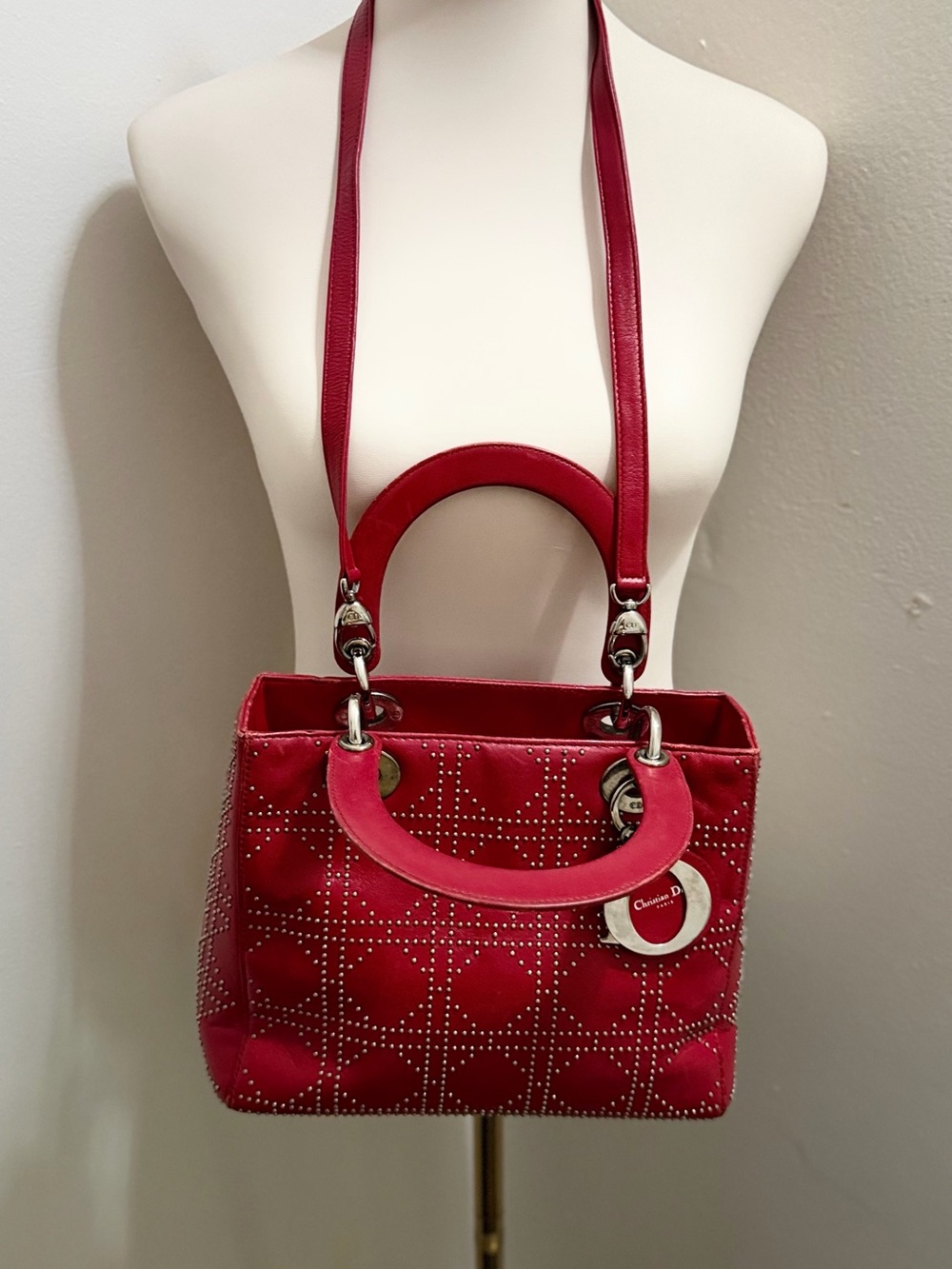 Dior Pink Quilted Studded Satchel with Shoulder Strap